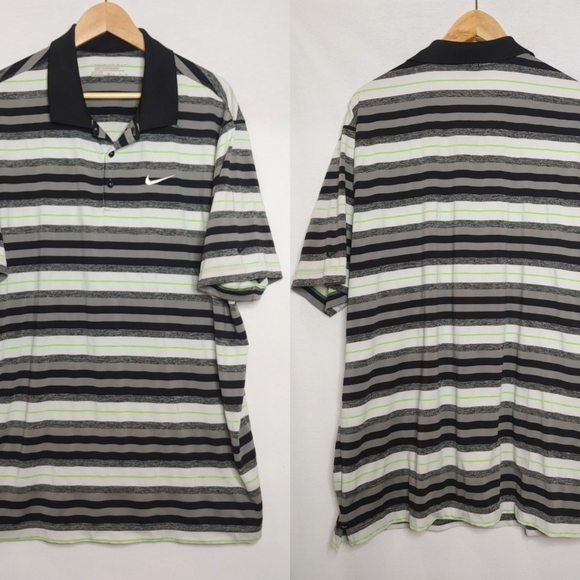 Nike Golf Tour Performance PoloWhiye Black Green Stripe  XL 452510-017‎ Dri Fit - Picture 1 of 8